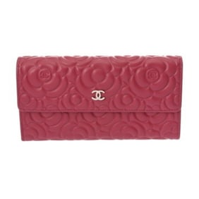 CHANEL Camellia Bifold Wallet, Pink, A82283, Women's Calfskin, Like New