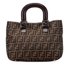 Fendi Zucca handbag in brown canvas and leather for women.