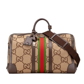 Gucci Jumbo GG Sherry Line Boston/Shoulder Bag, 2-Way, 724612, Brown Canvas and Leather, Women's,
