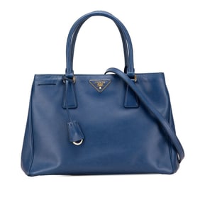 Prada Triangle Logo Plate Handbag/Shoulder Bag, 2-Way, BN1874, Blue Saffiano Leather, Women's, PRADA