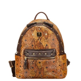 MCM Visetos Logogram Studded Python Backpack in Brown Leather for Women