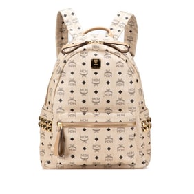 MCM Visetos Monogram Studded Backpack in Beige Leather for Women