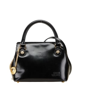 Versace Sunburst Handbag/Shoulder Bag, 2-Way, Black Leather, Women's, VERSACE