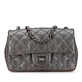 CHANEL Mini Matelasse 20 Coco Mark Chain Shoulder Bag in Silver/Gray Caviar Skin for Women