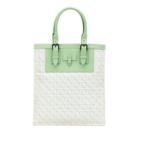 LOEWE Repeat Anagram Tote Bag Handbag Green Canvas Leather Women's