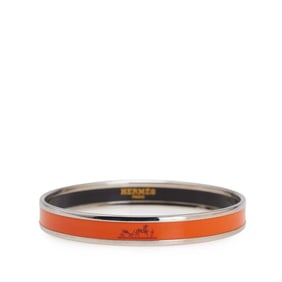 Hermes Enamel PM Cloisonne Bangle in Orange and Silver Metal for Women