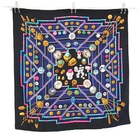 HERMES Petite Main Seamstress Scarf, Carré 90 - Black/Multicolor, 100% Silk, Women's