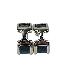 HERMES Olympe PM Earrings - Silver, Black Metal, Leather, Women's