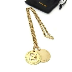 FENDI FF Plate Necklace - Gold Metal Women's Zucca