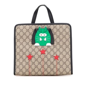 Gucci GG Cat Children's Tote Bag, Handbag, 645290, Beige, Black, Multicolor, PVC, Leather, Women's,