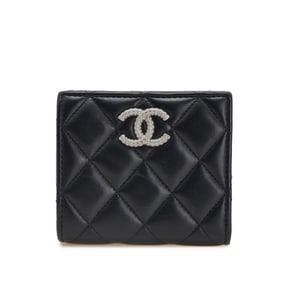 CHANEL Matelasse Coco Mark Classic Small Bifold Wallet AP3407 Black Lambskin Women's