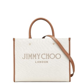 Jimmy Choo Avenue handbag/shoulder bag, 2-way, beige/brown canvas and leather, women's.