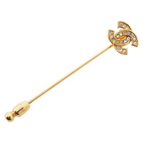 Chanel Coco Mark Brooch, Gold Plated with Rhinestones, Women's, CHANEL