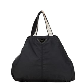 Prada Triangle Logo Plate Tote Bag Black Nylon Leather Women's PRADA
