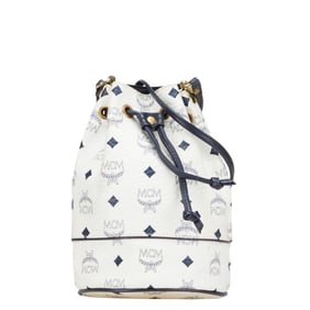 MCM Visetos Crossbody Shoulder Bag in White and Navy Leather for Women