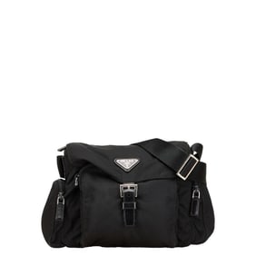 Prada Triangle Logo Plate Shoulder Bag Black Nylon Women's PRADA