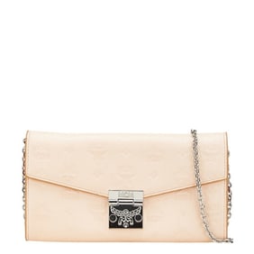 MCM Visetos Chain Wallet, Pink and Beige Leather, Women's