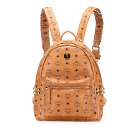 MCM Visetos Studded Backpack in Brown Leather for Women