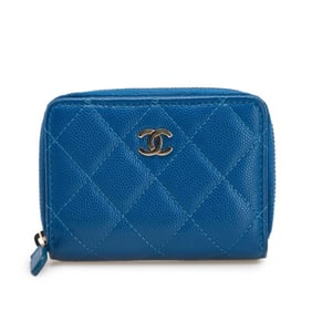 CHANEL Coco Mark Matelasse Round Zip Wallet/Coin Case in Blue Caviar Leather for Women