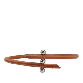 Hermes Hermès Roulette Hill Bracelet, 2-Row, Brown and Silver Leather Metal, Women's