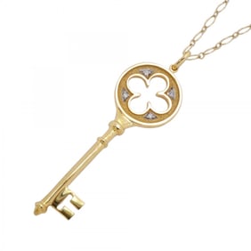 Tiffany Clover Key Necklace 4PD 18KYG Yellow Gold Diamond Women's