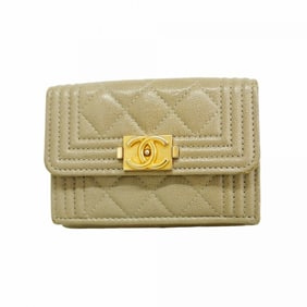 Chanel Boy Tri-fold Wallet in Greige Caviar Leather for Women
