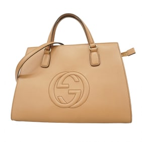 Gucci Interlocking G Handbag 607721 Leather Beige Champagne 2-Way Bag for Women