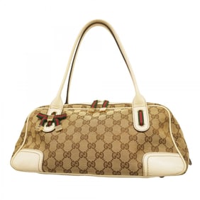 Gucci GG Canvas Sherry Line Princess Shoulder Bag 161720 Brown Champagne Women's