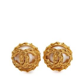 Vintage Chanel Coco Mark Earrings, Gold Plated with Faux Pearls, Women's, CHANEL