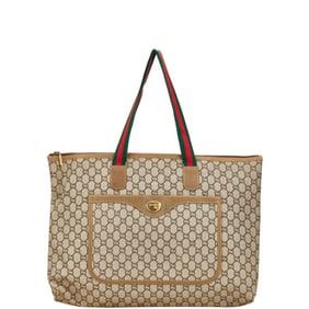 Gucci GG Plus Old Sherry Line Tote Bag in Beige and Khaki Leather for Women