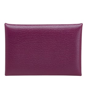 Hermès Calvi Wallet/Coin Case Pass Anemone Purple Chevre Women's HERMES