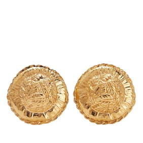 Chanel Leaf Round Earrings, Gold Plated, Women's, CHANEL