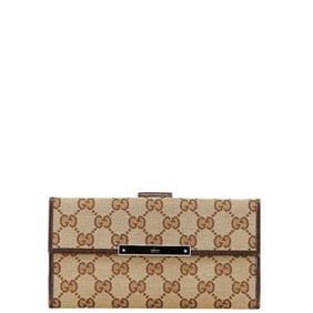 Gucci GG Canvas Metal Bar Long Wallet 112715 Beige Brown Leather Women's GUCCI