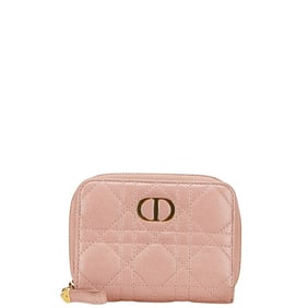 Christian Dior Dior Caro Cannage Scarlet Wallet, Pink Leather, Bifold Women's