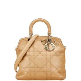 Christian Dior Dior Granville Cannage Handbag/Shoulder Bag, 2-Way, Beige Leather, Women's,