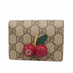 Gucci GG Supreme Cherry Wallet 476050 Brown Red Women's