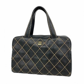 Chanel handbag, wild stitch lambskin, black, women's