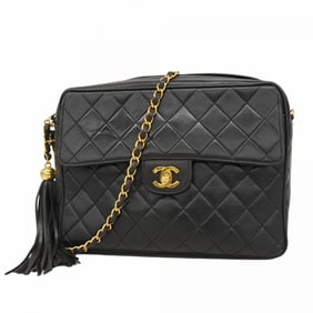 Chanel Shoulder Bag with Matelasse Chain Bag, Lambskin, Black, Women's