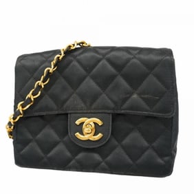 Chanel Mini Matelasse Chain Shoulder Bag, Satin, Black, Women's