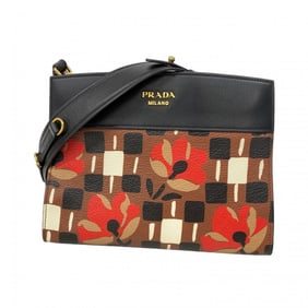 Prada Shoulder Bag Leather Black Red Brown Women's