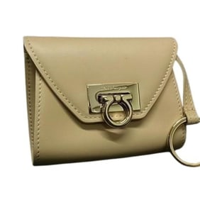 Salvatore Ferragamo Gancini Coin Purse 66 4670 Beige Leather Women's