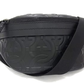 Salvatore Ferragamo Gancini Waist Bag, Size 24, 0615, Black Leather, Men's