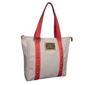 LOUIS VUITTON Antigua Cabas MM Tote Bag M40035 Beige and Red Canvas Leather for Women