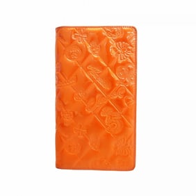 Chanel Icon Patent Leather Long Wallet, Orange, Women's