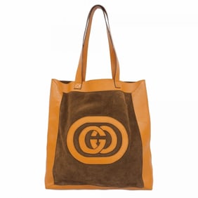 Gucci Interlocking G Tote Bag 519335 Suede Leather Brown Men's