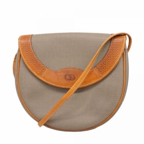 Christian Dior Shoulder Bag Leather Gray Light Brown Women's