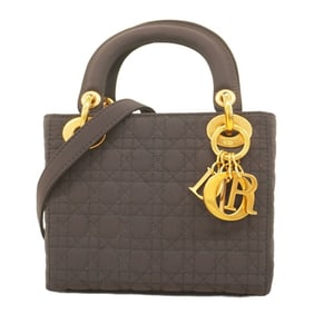 Christian Dior Cannage Lady Handbag, Nylon Brown, 2-Way Bag for Women
