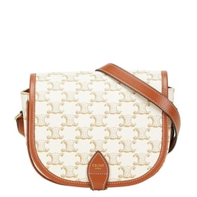 Celine Triomphe Crossbody Shoulder Bag in White and Brown Leather for Women