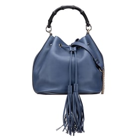 Gucci Bamboo Shoulder Bag/Handbag 2WAY 387613 Blue Leather Women's GUCCI