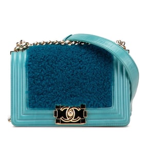 CHANEL Boy Chanel Shoulder Bag in Blue and Green Mouton Leather for Women